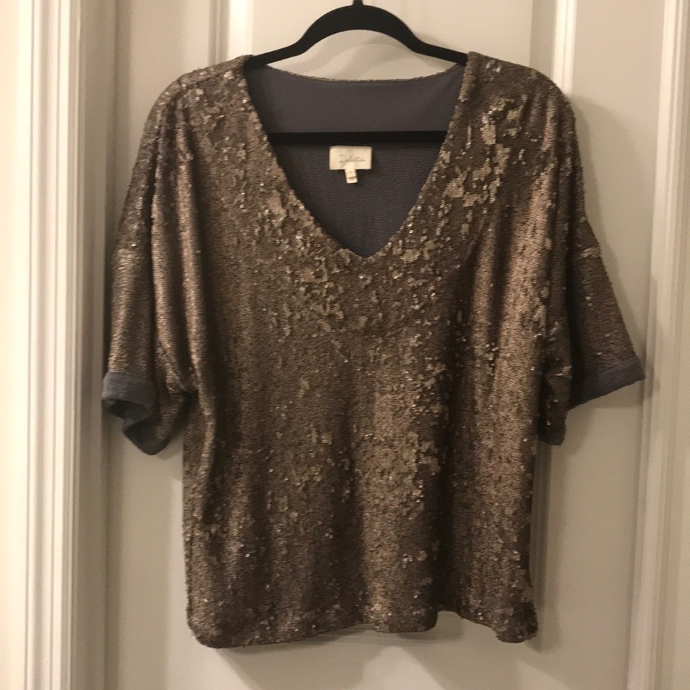 Anthropologie Deletta gold/copper sequin top